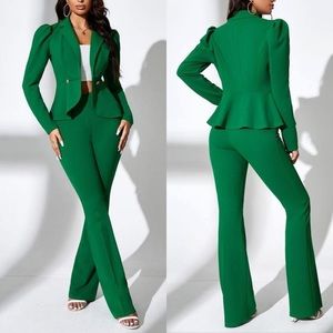 Emerald Green Career Office Chic Pants Suit